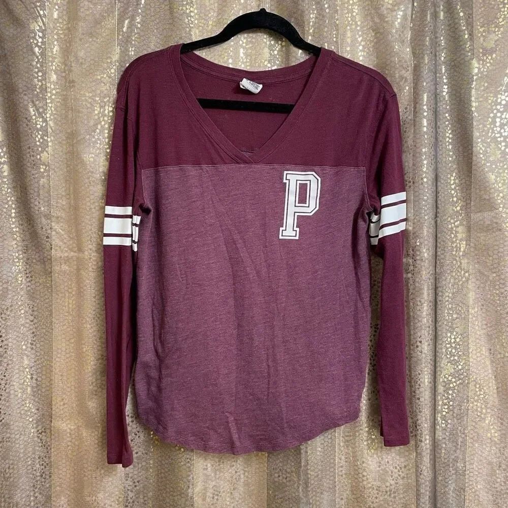 PINK Victorias Secret burgundy maroon long sleeve top, S